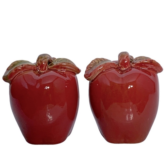 Salt Pepper Shakers Ceramic Apples Rustic Autumn Harvest Artisan Hand Painted - Picture 3 of 15